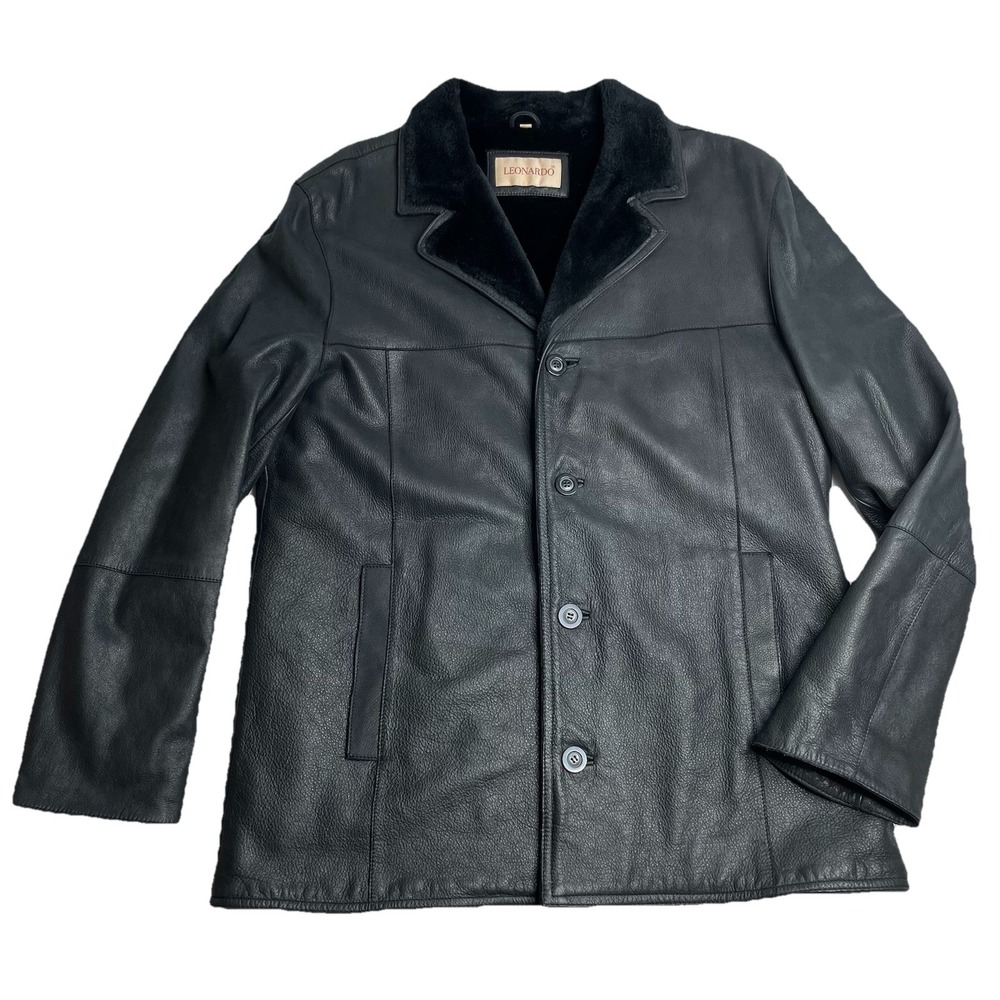 Vintage Leonardo Men's Leather Jacket Shearling Fur lined Classic Sz 54 XL / XXL